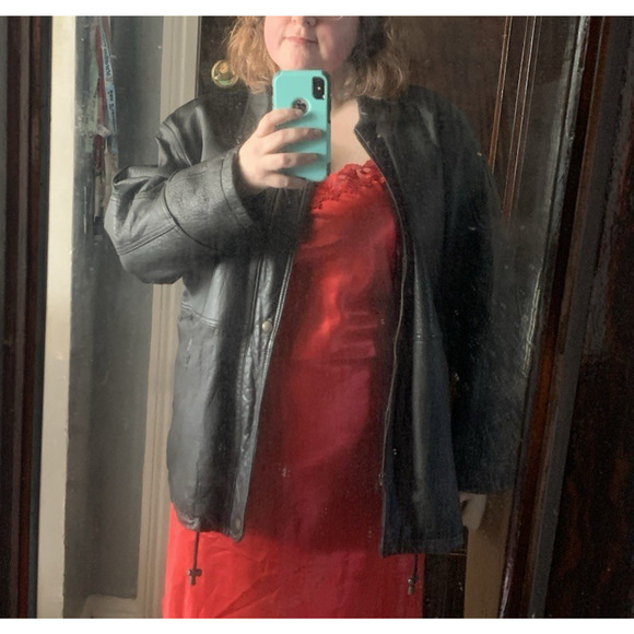 New River Mens LARGE Black Lamb Leather Heavy Weight Coat Lambskin Vintage - Picture 12 of 16